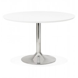 Design white round table with wooden top BLETA