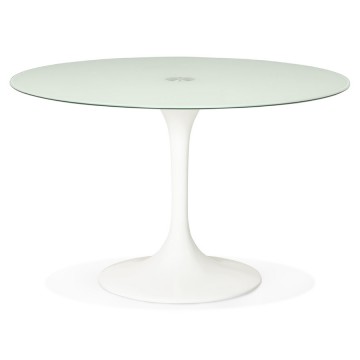 Table ronde BLANCHE au design épuré avec plateau en verre DAKOTA
