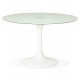 White round table with glass top and white dyed foot DAKOTA