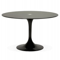 Black round table with glass top and black dyed foot DAKOTA