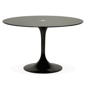 Sleek design BLACK round table with glass top DAKOTA