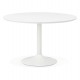 Round table with white wood top and chromed metal foot