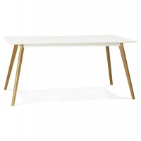 Rectangular white table with wooden top and solid wood legs