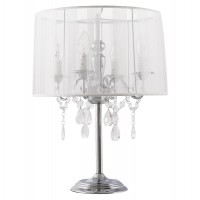 Bedside lamp with white lampshade and vintage chrome metal base