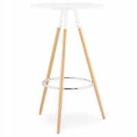 White high table with circular top and solid wood legs LARRY