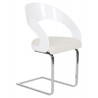 Chaise blanche design avec assise en bois et similicuir rembourré MONA