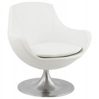 Rotating armchair with padded seat in white imitation leather