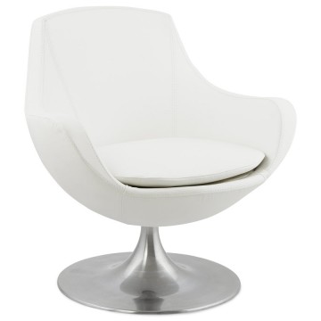 Modern and pivoting WHITE padded armchair RAOL