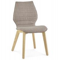 Chaise grise au design scandinave, avec coque avec revêtement tissu et pieds en frêne massif HARDY