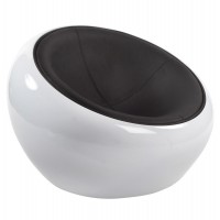 White armchair in black imitation leather and ABS shell