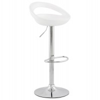 White swivelling and adjustable bar stool with ABS seat and solid chromed metal structure
