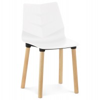 Chaise blanche design scandinave avec assise moulée et pieds en bois TORRO