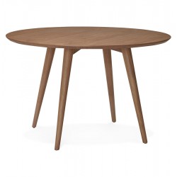 Jolie table ronde en bois, couleur noix JANET