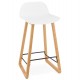 Solid and design white bar stool with beech legs and metal footrest