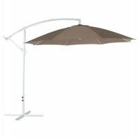 Joli parasol textile taupe de grande taille, avec pied déporté 