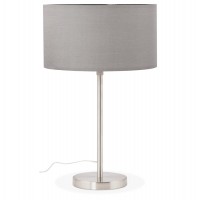 Lampe de salon grise design avec abat-jour en tissu et pied en métal brossé