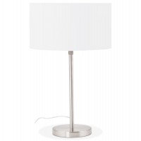 Design white lounge lamp with fabric shade and brushed metal foot