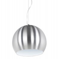 Bowl lamp suspension in brushed aluminum with red interior