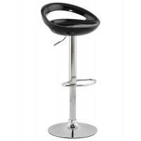 Black swivelling and adjustable bar stool with ABS seat and solid chromed metal structure
