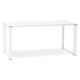 Straight white desk with tempered glass top and white metal structure