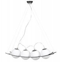 White lamp suspension, made of glass, suspended by steel cables LOK