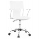 Chaise de bureau blanche confortable en similicuir et pied en métal chromé
