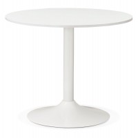 White wooden table in round shape with solid and design base