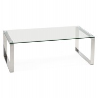 Rectangular glass coffee table with chromed metal base MINNESOTA