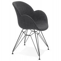 Chaise design grise foncé avec revêtement tissu et structure en métal solide