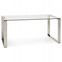 Solid upright desk with glass top and chromed metal structure