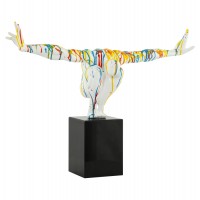 Multicolor and original resin statue with black marble base, representing an athlete