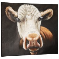Hand-painted canvas depicting a humorous cow