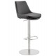 Black bar chair with upholstered seat in imitation leather and brushed metal legs KARU