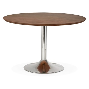 Table ronde design couleur noix avec plateau en bois BLETA