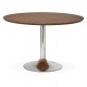Table ronde design avec plateau en bois de couleur noix et pied en métal chromé