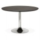 Table ronde design avec plateau en bois noir et pied en métal chromé