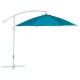 Joli parasol textile bleu, de grande taille, avec pied déporté