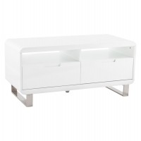 Meuble TV design en bois, de couleur blanc, avec 2 tiroirs KUBO