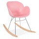 Pink rocking chair with solid propylene shell and solid beech wood legs KNEBEL
