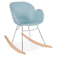 Chaise à bascule bleue avec coque solide en propylène et pieds en bois de hêtre massif KNEBEL