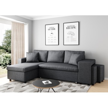 Dark gray convertible corner sofa OSLO with right fixed niche