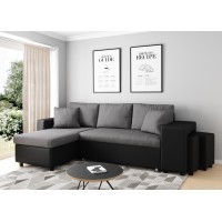 Corner sofa 3 seater convertible dark gray and black base OSLO with right fixed niche