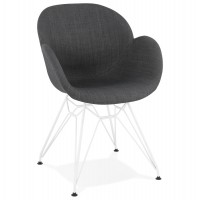 Chaise design grise foncée avec pieds en métal blanc