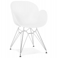 Chaise design blanche avec assise en polypropylène et piétement en métal chromé