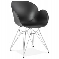 Chaise design noire avec assise en polypropylène et piétement en métal chromé