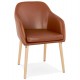 Brown imitation leather chair with padded seat and backrest and solid wooden footrest