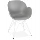 Chaise grise design avec coque solide et confortable et piétement résistant en métal blanc