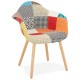 Scandinavian chair in patchwork style fabric with padded seat and backrest and solid wooden legs
