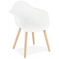 Scandinavian design chair in white color with wooden legs
