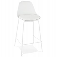 White snack stool with imitation leather seat and metal leg